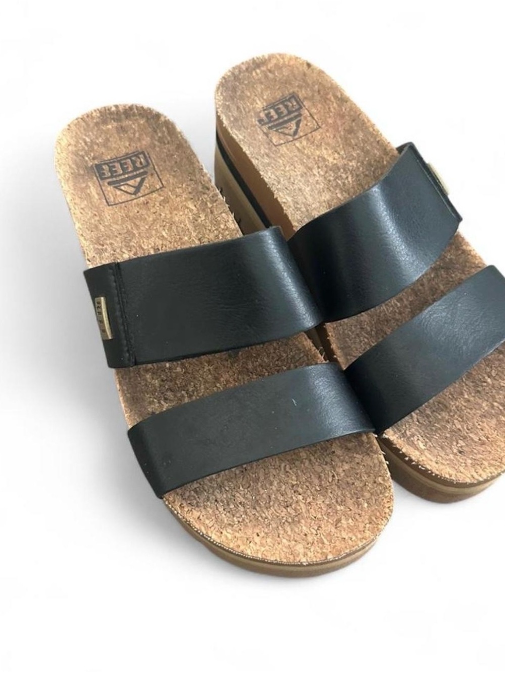 Reef Black‎ Logo Cork Footbed Slide